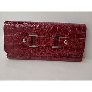 Vintage Clutch Wallet Red Croc Embossed Faux Red Leather